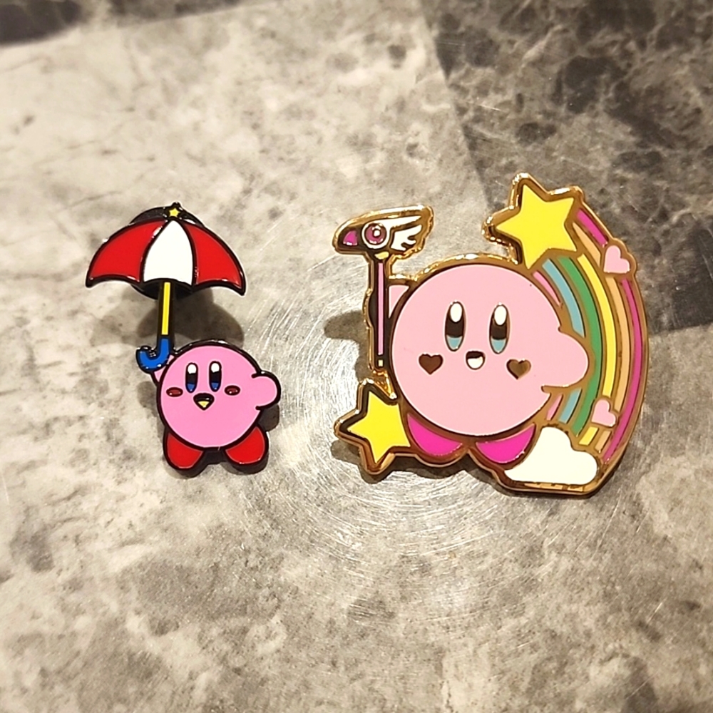 Cute Kirby with umbrella & Kirby sailor moon mashup enamel pins